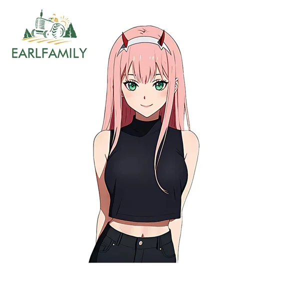 EARLFAMILY 5.1 Inch for Cartoon Zero Two Car Sticker Anime Girl Peek Creative Decal Vinyl Scratch-Proof VAN Car Styling