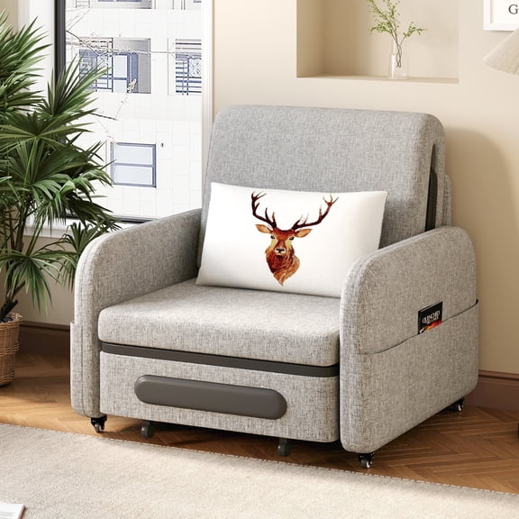 Pull-Out Sofa Bed - Versatile Futon Sleeper Couch for Living Room and Small Spaces- Gray/White RV Lounge (Gray)