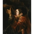thumbnail image 2 of Roman School 15x17 Black Ornate Wood Framed Double Matted Museum Art Print Titled - A&nbsp;Boy Using His Hat To&nbsp;Drink Water from a Fountain (Second Half of the 17th Century), 2 of 5