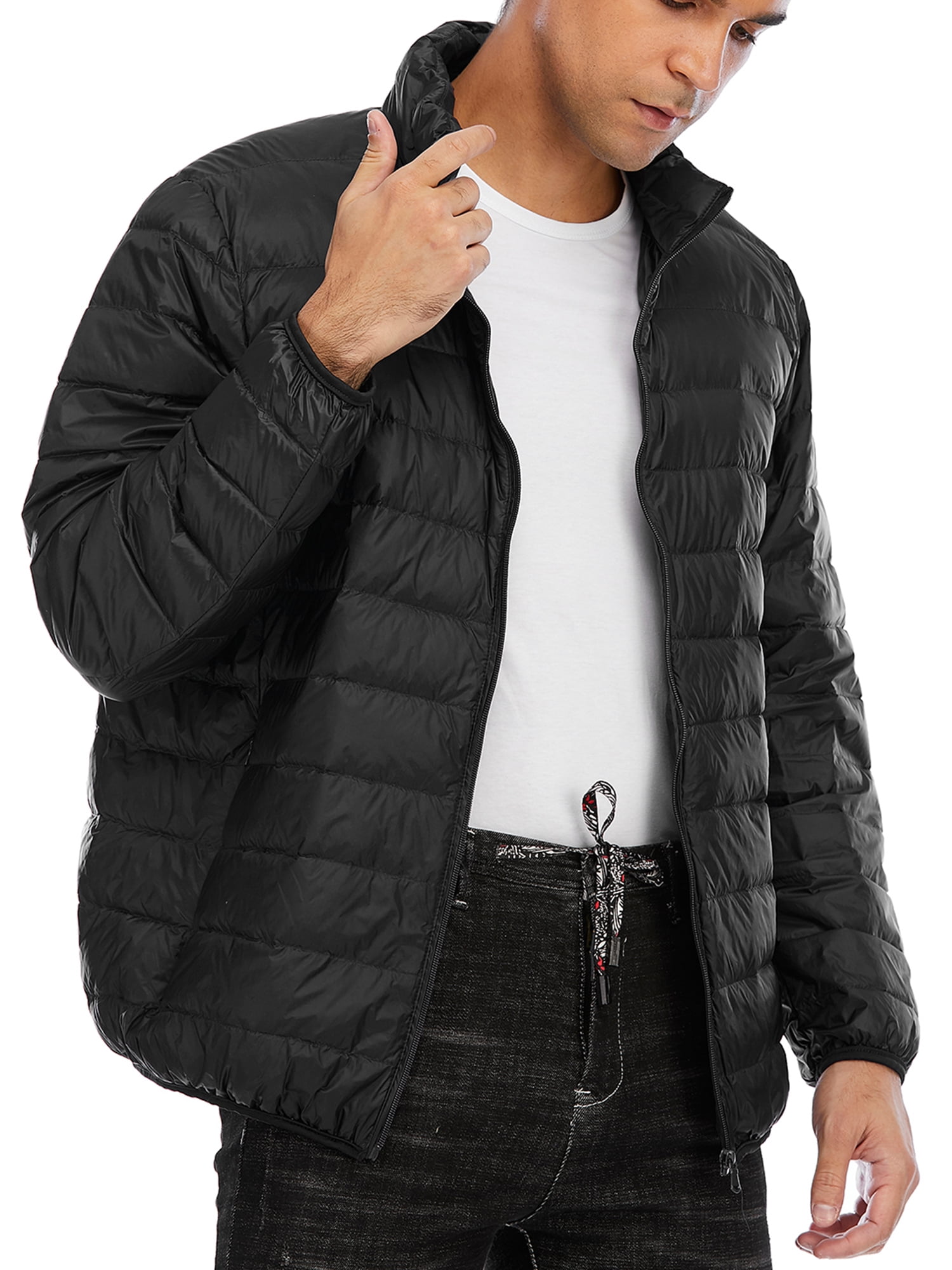 Big & Tall Men's Packable Down Jacket Casual Collared Lightweight ...