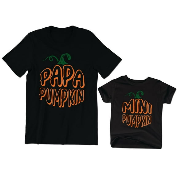 Papa Pumpkin Men's T-Shirt Graphic Tee Mini Pumpkin Kids Toddler Shirt Halloween Family Matching Daddy Daughter Son Outfits