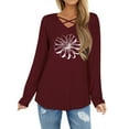 thumbnail image 1 of Women Flower Graphic Printed Long Sleeve Criss Cross V Neck T-Shirt, 1 of 6