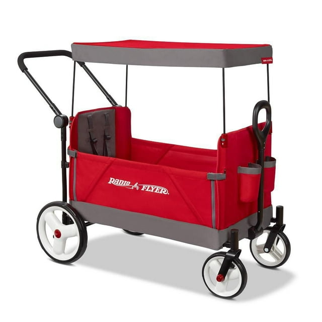 Radio Flyer Convertible Stroll N Wagon with Pull & Push Handle, Red/Black