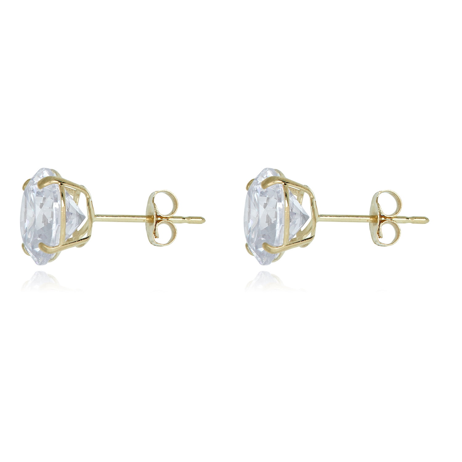 AVORA 10K Yellow Gold 8mm Round Simulated Diamond CZ Stud Earrings