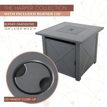 Mod Furniture - Harper 40,000 BTU Tile-Top Gas Fire Pit Table with Burner Cover and Lava Rocks - Grey/Faux Wood