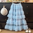 thumbnail image 5 of Long Tulle Skirts for Women Elastic High Waist Layered Ruffle A Line Flowy Maxi Skirt Renaissance Fairy Skirt, 5 of 6