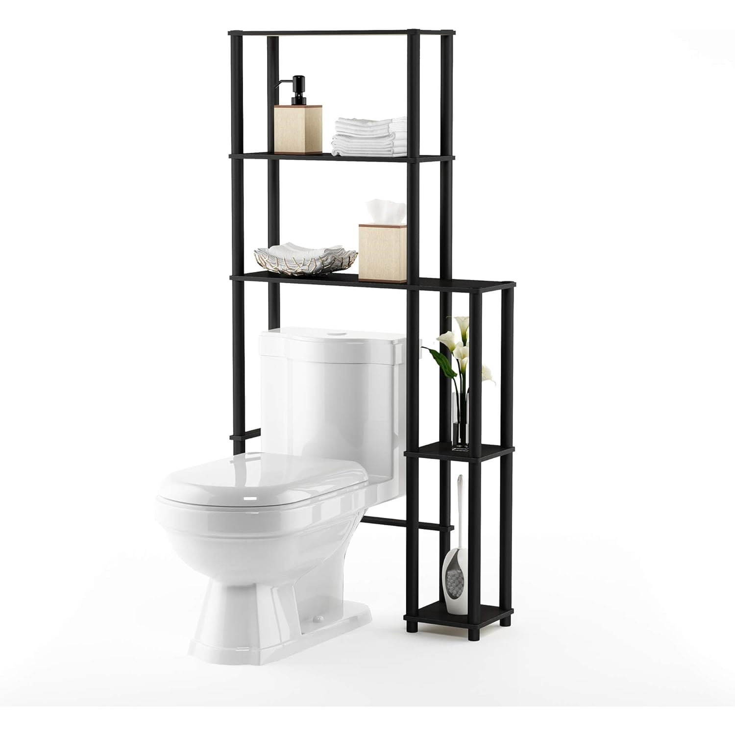 Over The Toilet Storage, 5 Shelves Bathroom Organizer Space Saver Rack, Espresso/Black