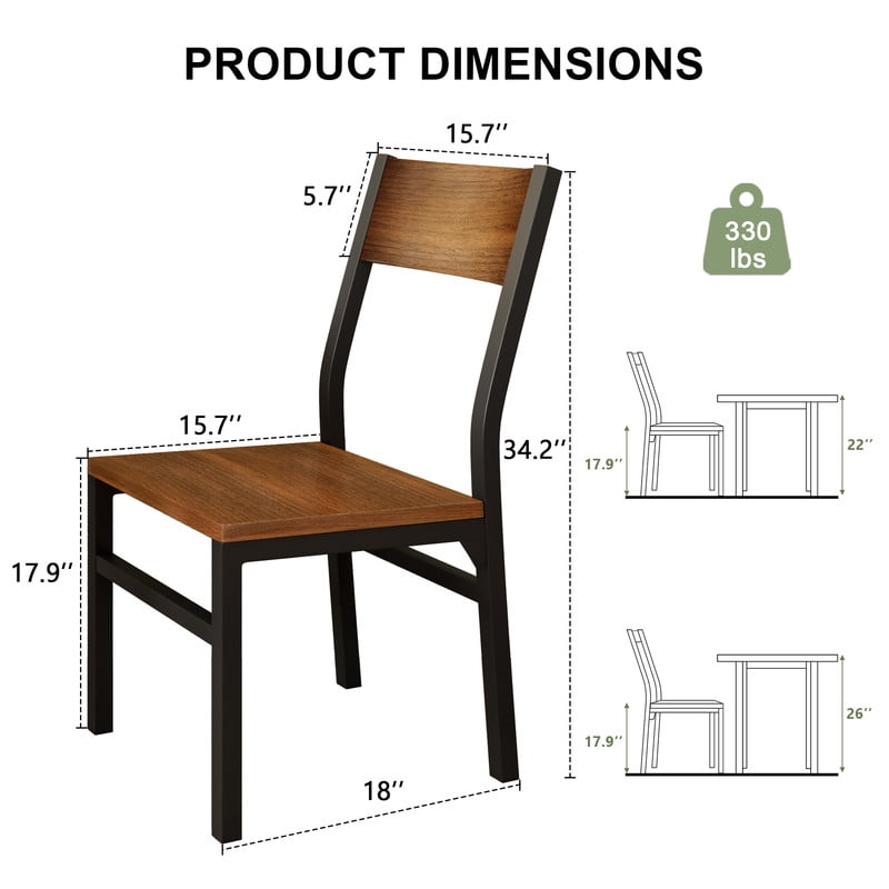 iPormis 35''Tall Dining Chairs Set of 6, Dining Room Chairs with MDF Board & Metal Frame, Perfect for Small Space, Easy Clean,Walnut