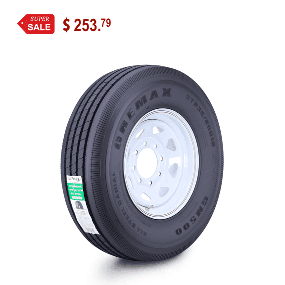 GREMAX All Steel Trailer Tire Wheel Assembly ST235/85R16 14-Ply G 132/127M w/8 Lug on 6.5" PCD White Spoke Wheel