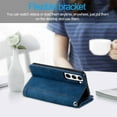 thumbnail image 5 of Wallet Case for Samsung Galaxy S22 Plus (S22+),Dteck Retro 9 Card Holder Slots Zipper Pocket Handbag Case PU Leather Magnetic Closure Kickstand with Wrist Strap TPU Shockproof Flip Case,Darkblue, 5 of 8