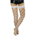 thumbnail image 2 of ToBeInStyle Women's Multi Fence Net Lace Trim Stocking w/ Silicon Grip Accessory - One Size - White, 2 of 7