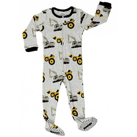 Elowel Baby Boys footed "Bulldozer" pajama sleeper 100% cotton (2T, Grey)