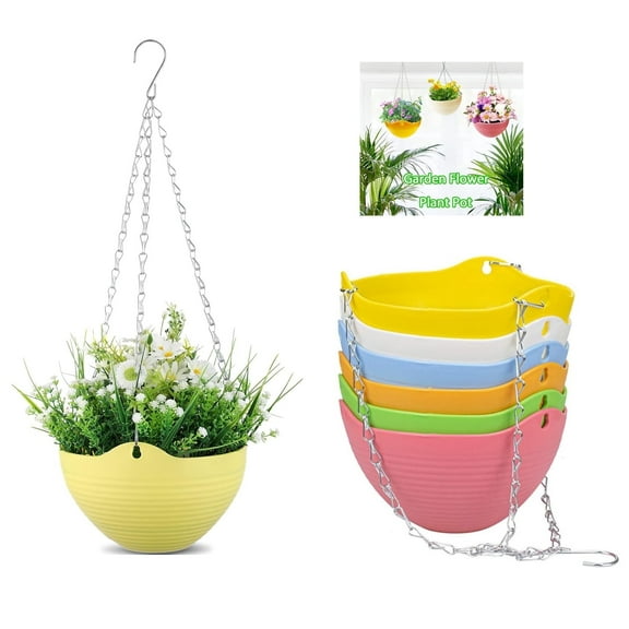 7 Pack Self Watering Hanging Planters Indoor Flower Pots, 8 Inch Outdoor Hanging Basket, Plant Hanger with Water Tray and Metal Chain for Garden Home (Random Color)