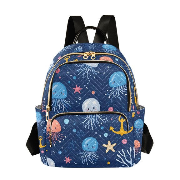 FORMRS Mini Backpack Purse for Women Quilted Travel Daypack Casual Shoulder Bag, Blue Jellyfish