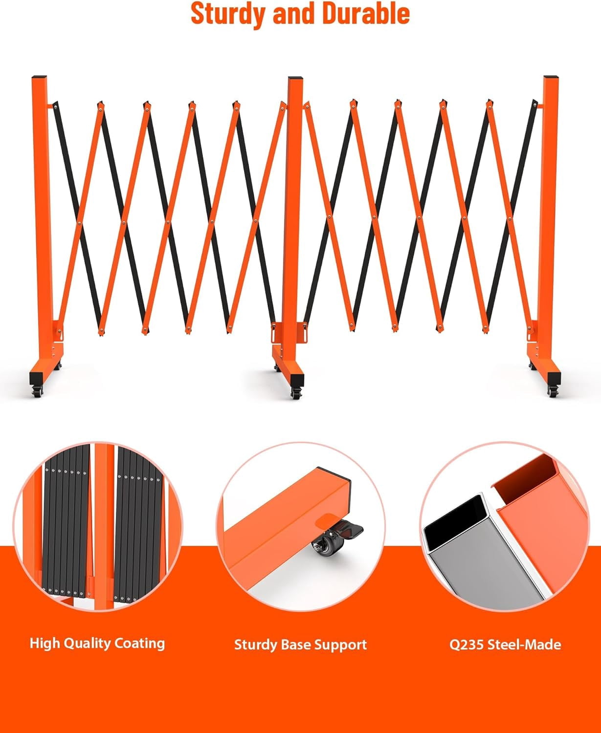 Huisuilinss Expandable Garden Fence Portable Barricade Gate with Casters,Adjustable Flexible Fence Mobile Barricade Safety Barrier Safety Barricade Movable Fence For Industrial or Residential Use