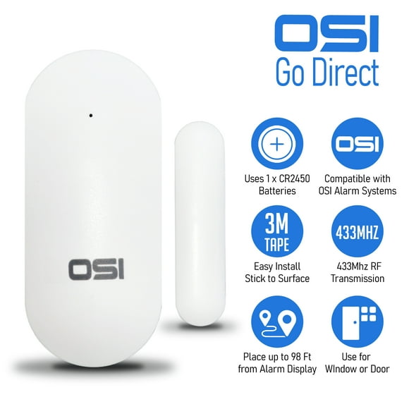 OSI Alarm Wireless Contact Sensor (Window/Door) - Accessory for OSI DIY Home Wi-Fi Alarm Kit , Notifications, Wi-Fi wireless Door & Window Sensor,Google Home & Alexa, smartphone app,NO Monthly Fees