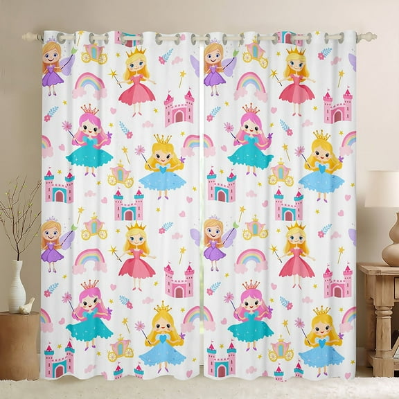 Erosebridal Kawaii Girls Curtains for Living Room,Rainbow Castle Carriage Blackout Curtains Set of 2(38x45),White Fairy Tale Curtains and Drapes(38x45),Breathable Room Decoration