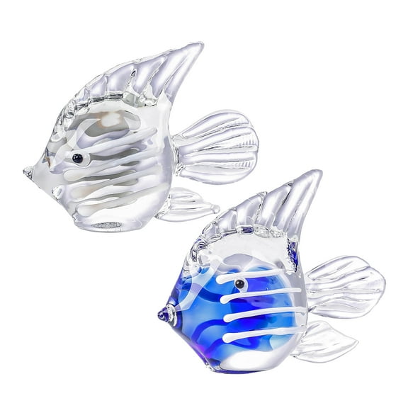 2pcs Glass Fish Figurines Sea Animal Ornament for Home Decor,Tiny Glass Sea Animals Collectible for Seasonal Gift,Clear & Blue