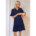 thumbnail image 5 of Women'S Summer Button Down Shirt Dress Casual Ruffle Sleeve Shift Mini Dresses with Pockets Navy Blue L, 5 of 7