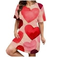thumbnail image 1 of RANJIE Chemise de Nuit Grande Taille pour Femmes Saint-Valentin Imprimé Cœur Manches Courtes Col Rond Robe de Nuit Ample, Rouge TG, 1 of 4