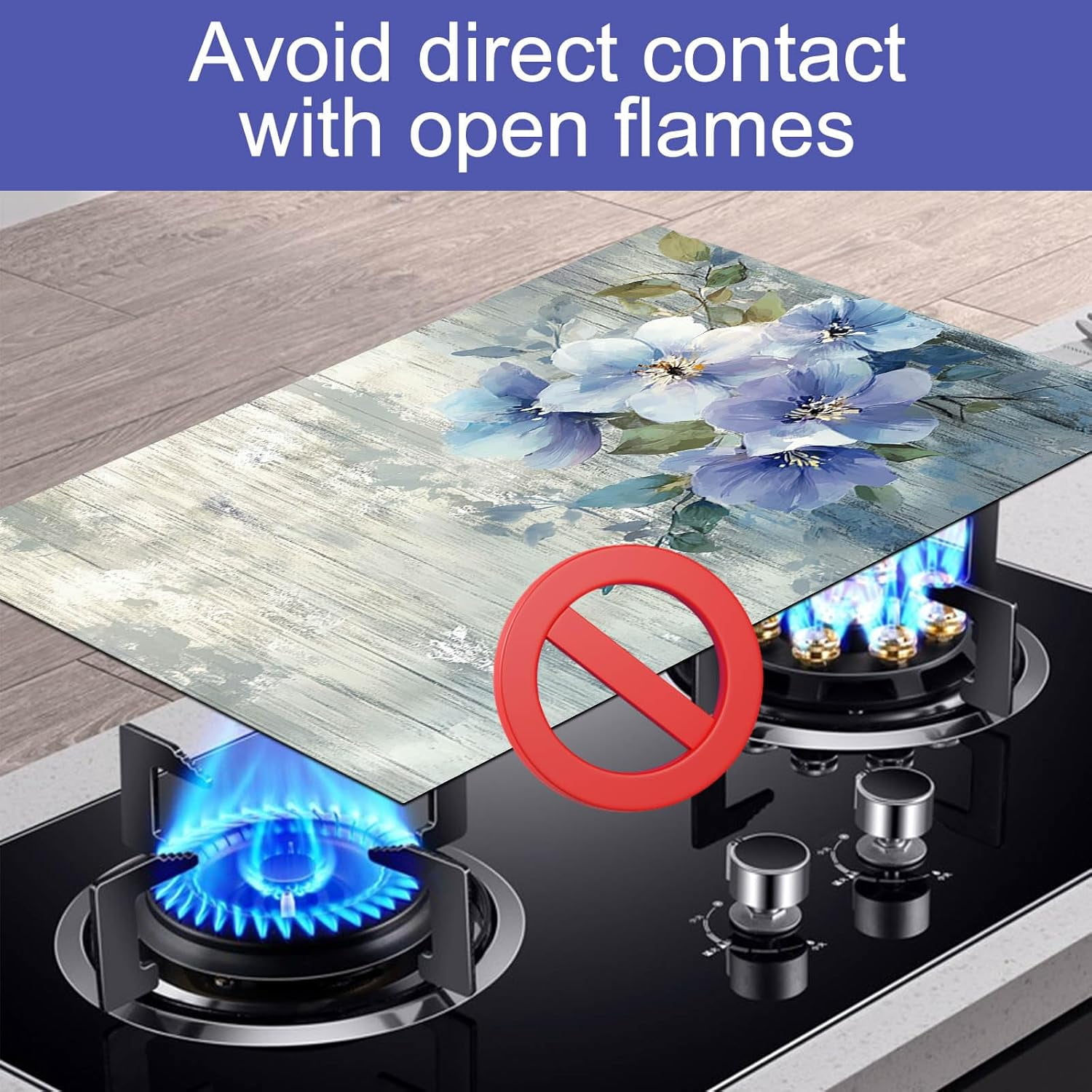 Blue Blossom Stove Top Cover for Electric 28x20 Inch Diatomite Kitchen Decor Glass Cooktop Protector Heat Resistant Countertop Mat Elegant Floral Design Stove Cover