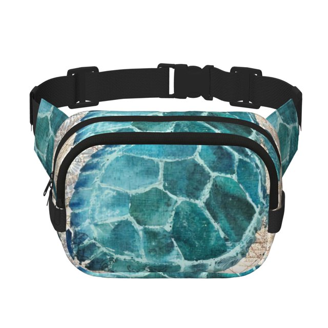 Fotbe Watercolor Sea Turtle Cangurera Cuadrada con Estampado de Doble Capa, Bolsa de Cintura Ajustable Mini para Hombres y Mujeres