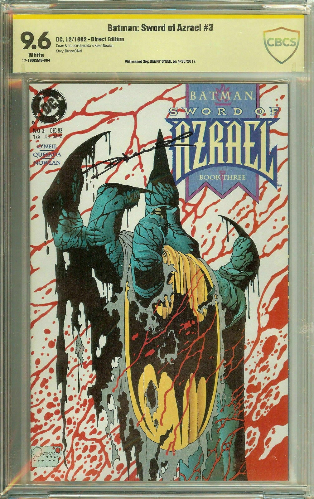 Batman Sword of Azrael #3 CBCS 9.6 Signed Denny O'Neil