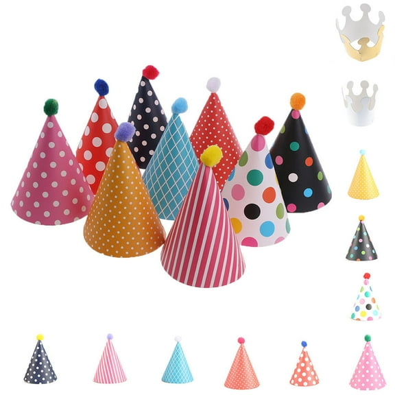 Raindrops 11Pcs Birthday Accessories Confetti Cake Design Party Hats with Pom Poms Kids Party Supplies