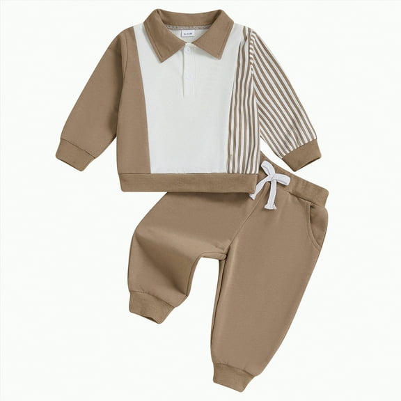 TAmten Cute Newborn Boy Outfits Fall Winter Outfits Letter Crewneck Sweatshirt Casual Pants 2Pcs Clothes Set Newborn 2Pcs Set(Khaki,6-12 Months)