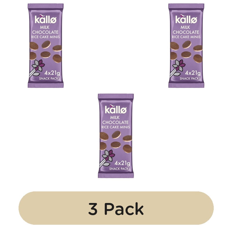Kallo Belgian Milk Chocolate Mini Rice Cakes Multipack 4 x 21g, British Import (Pack of 3)