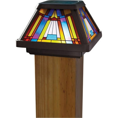 Moonrays 91241 Inglenook Premium Output Solar Powered Stained Glass LED Post Cap Light, Brushed Copper Finish