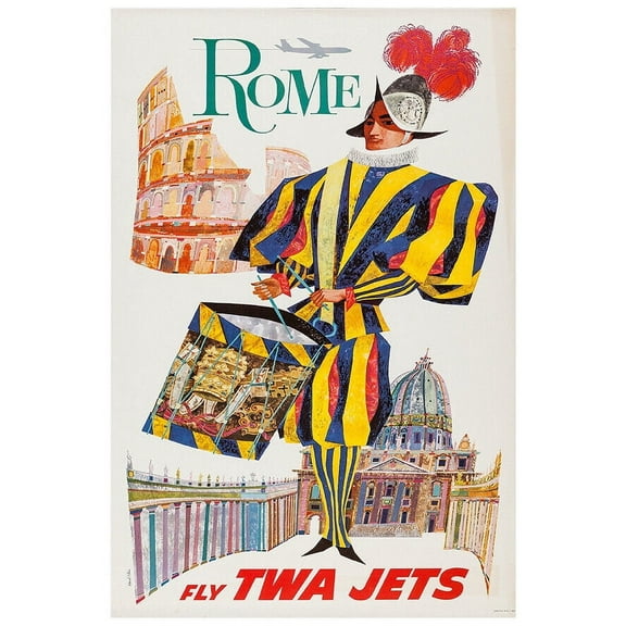 Trans World Airlines - Fly TWA - Rome - 1960s - Vintage Travel Poster (8x12Inches-US/CANOnly)