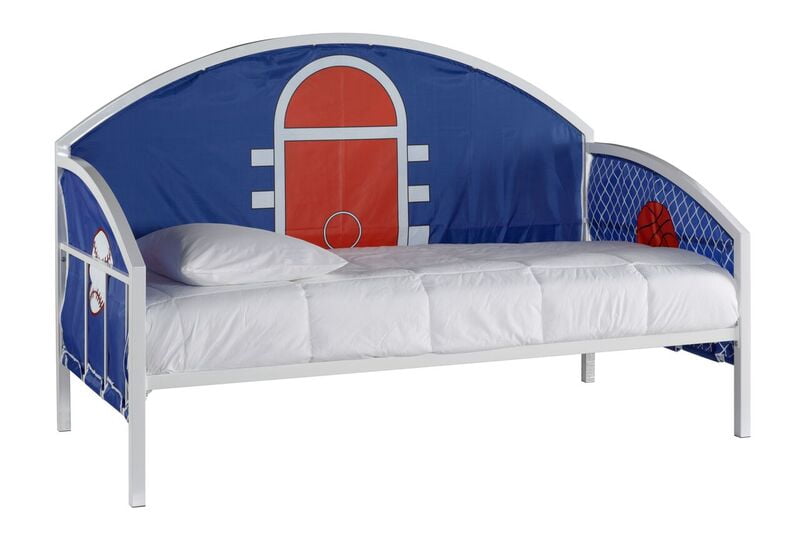 Linon Big Game Steel Youth Daybed with Baseball & Basketball Images in White