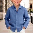 thumbnail image 2 of Blekii Boys Long Sleeve Button down Shirt Casual Collar Cotton Linen Solid Top, Blue, 150, 2 of 4