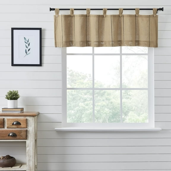 VHC Brands Stitched Burlap Curtain Valance, Natural, 16x60