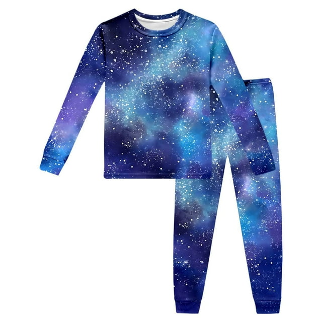 Afdoent Pyjamas pour Bébés Filles Manches Longues Col Rond Imprimé Étoile de l'Espace Tenue Décontractée pour 2-3 Ans