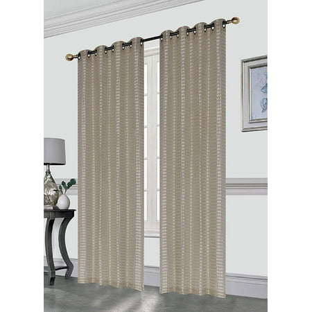 White Pleated Linen Gianna Pleated Jacquard 52X84 Inch Decorative Shining Elegant Lurex Window Curtain Panel with 8 Grommets, Single Panel for Living Room Bedroom Wide Window Door, Taupe ()