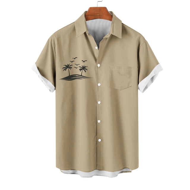 Blusa y camisa de manga corta con cuello vuelto para hombre, estilo casual, con cuello estampado, manga corta, botones, moda, cárdigan con bolsillo, blusa de poliéster para hombre