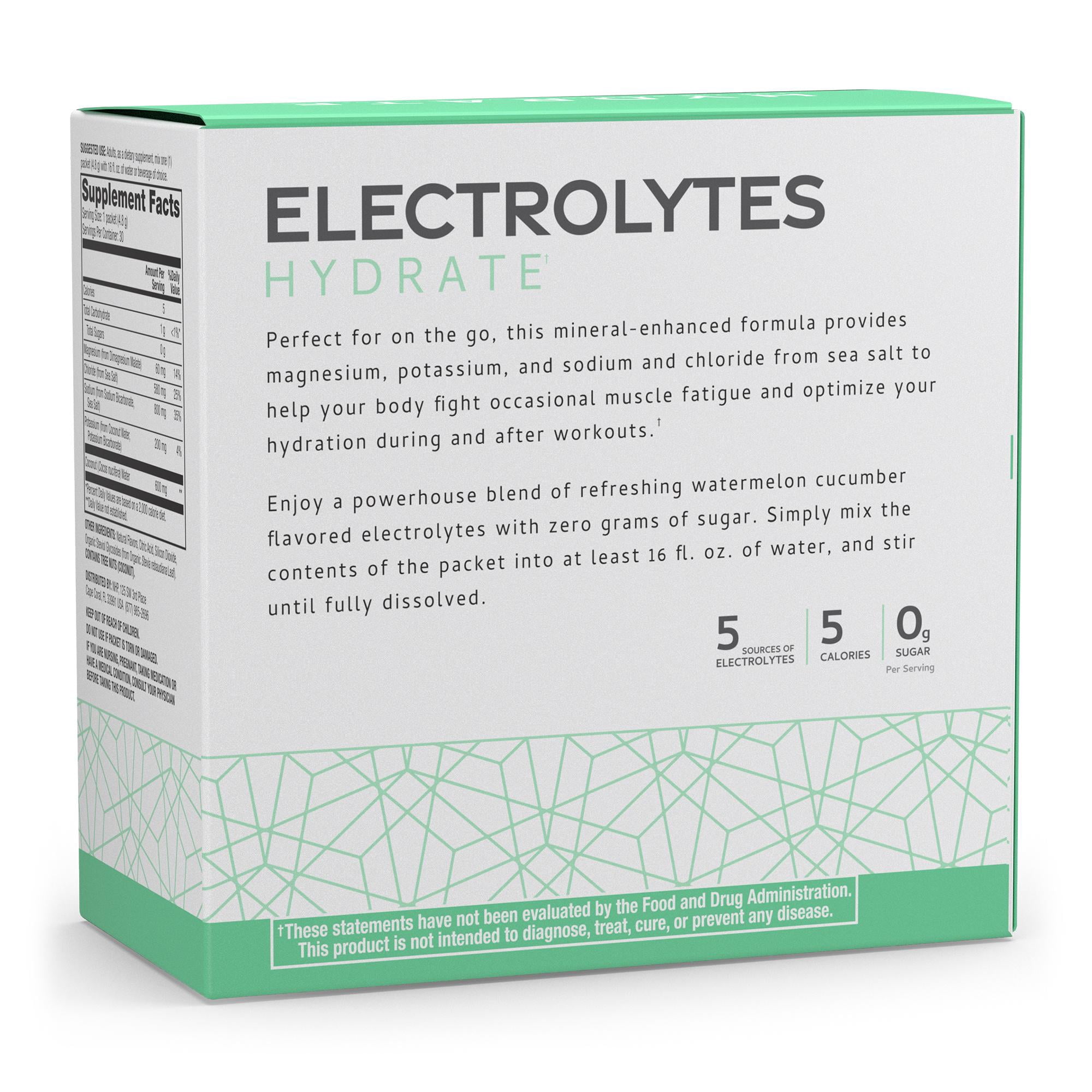 Dr. Mercola Pure Power Electrolytes - Supports Hydration & Muscle Function - Magnesium & Potassium Blend - 0 g Sugar per Serving - Watermelon Cucumber - 30 Packets