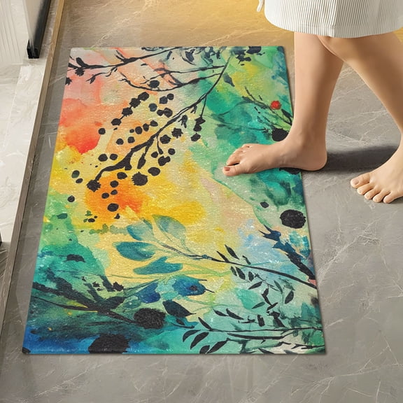 Yayeee Bath Rug for Bathroom Floor Non Slip Rectangle Fluffy Soft Absorbent Mat, 16"x24", Colorful Plants