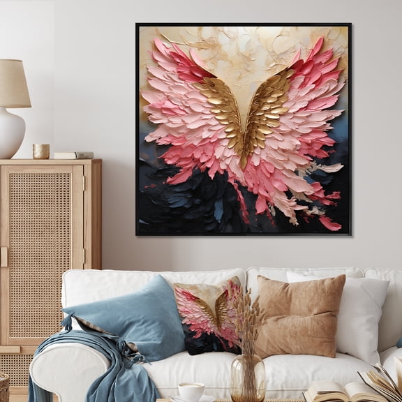 Designart "Rosy And Gilded Angelic Wings" Abstract Spirals Floater Framed Wall Art Living Room