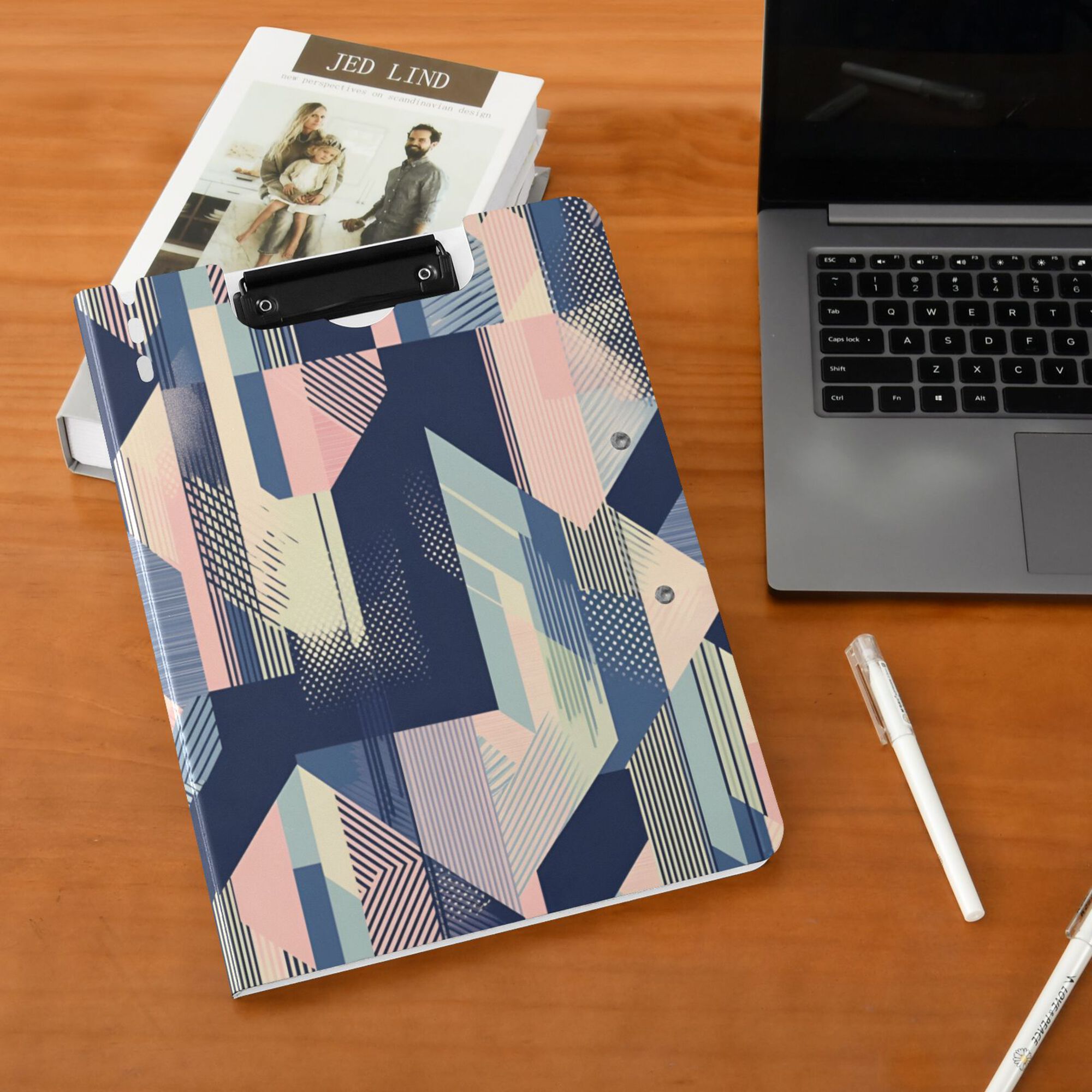 FORMRS A4 Clipboard Folder with Pen Holder Horizontal Foldable School Office Binder, Pink Stripes