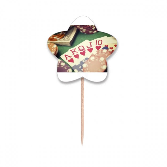 Hearts Flush Poker Gambling Photo Toothpick Flags Star Lable Cupcake Picks
