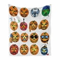 thumbnail image 1 of Halloween Soft Flannel Fleece Throw Blanket, Carved Pumpkin Faces October Inspired Humor Hipster Monsters Artwork, Cozy Plush for Indoor and Outdoor Use, 60" x 80", Orange, by Ambesonne, 1 of 6