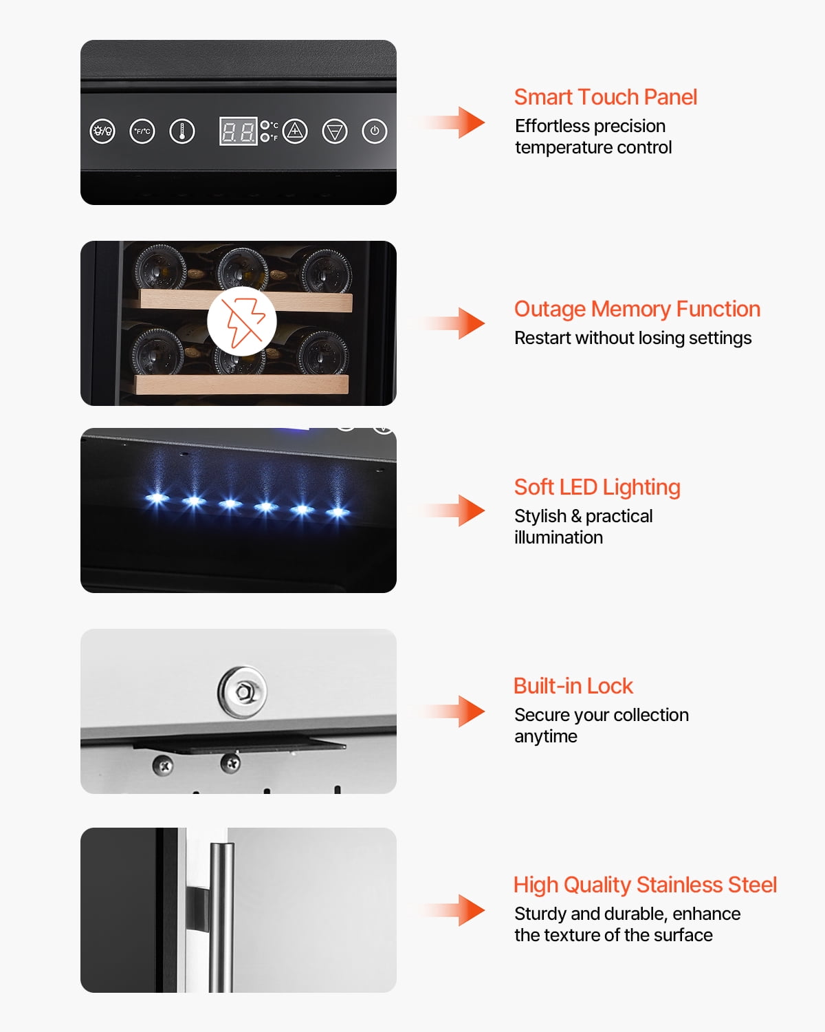 VEVOR Wine Cooler, 28 Bottle Wine Fridge, Mini Wine Cooler Refrigerator with Glass Door, Adjustable Shelves, Digital Temperature Control, Built-in & Freestanding Cooler Fridge for Home, Office, Bar