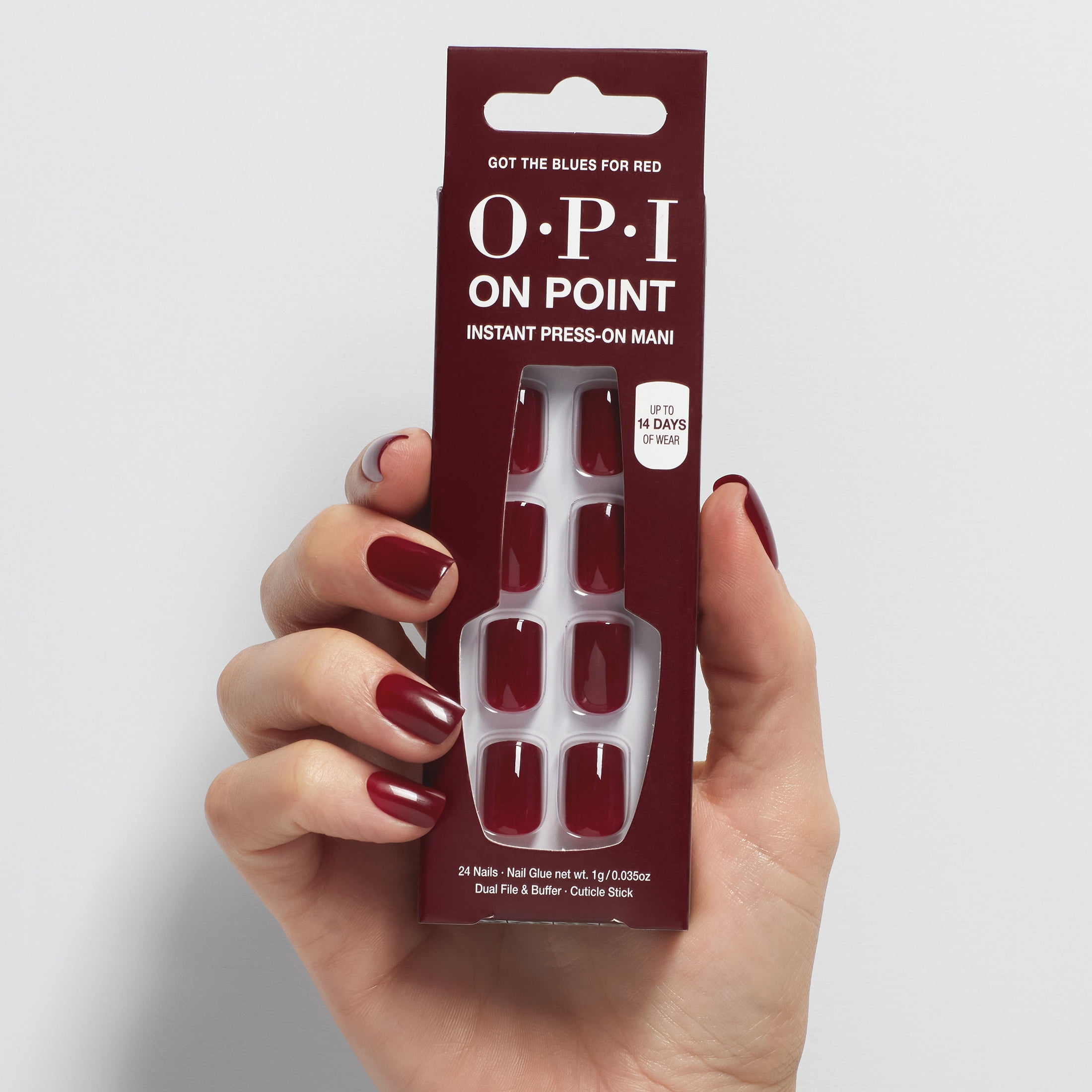 (2 pack) OPI On Point Instant Press On Nails, Got The Blues for Red, False Nails, 24 Pieces