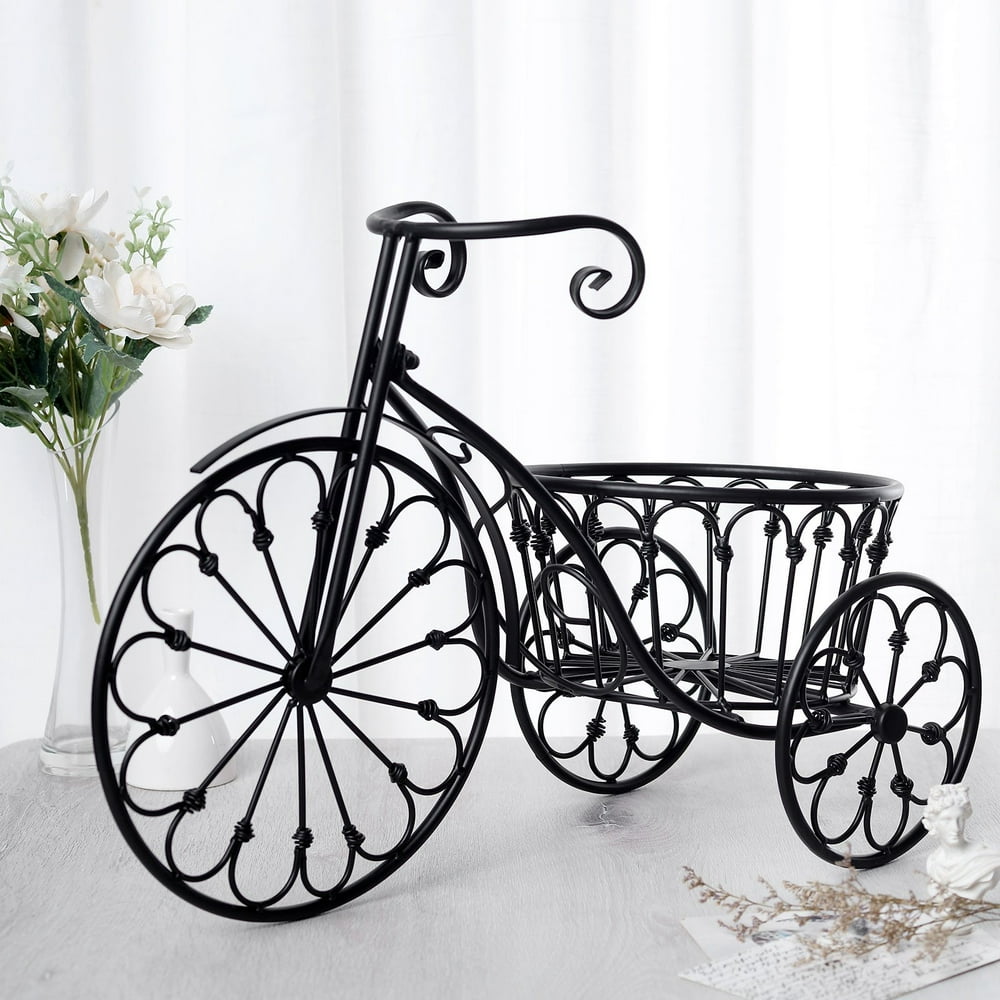 Efavormart Black Tricycle Flower Plant Stand, Indoor Outdoor Decorative