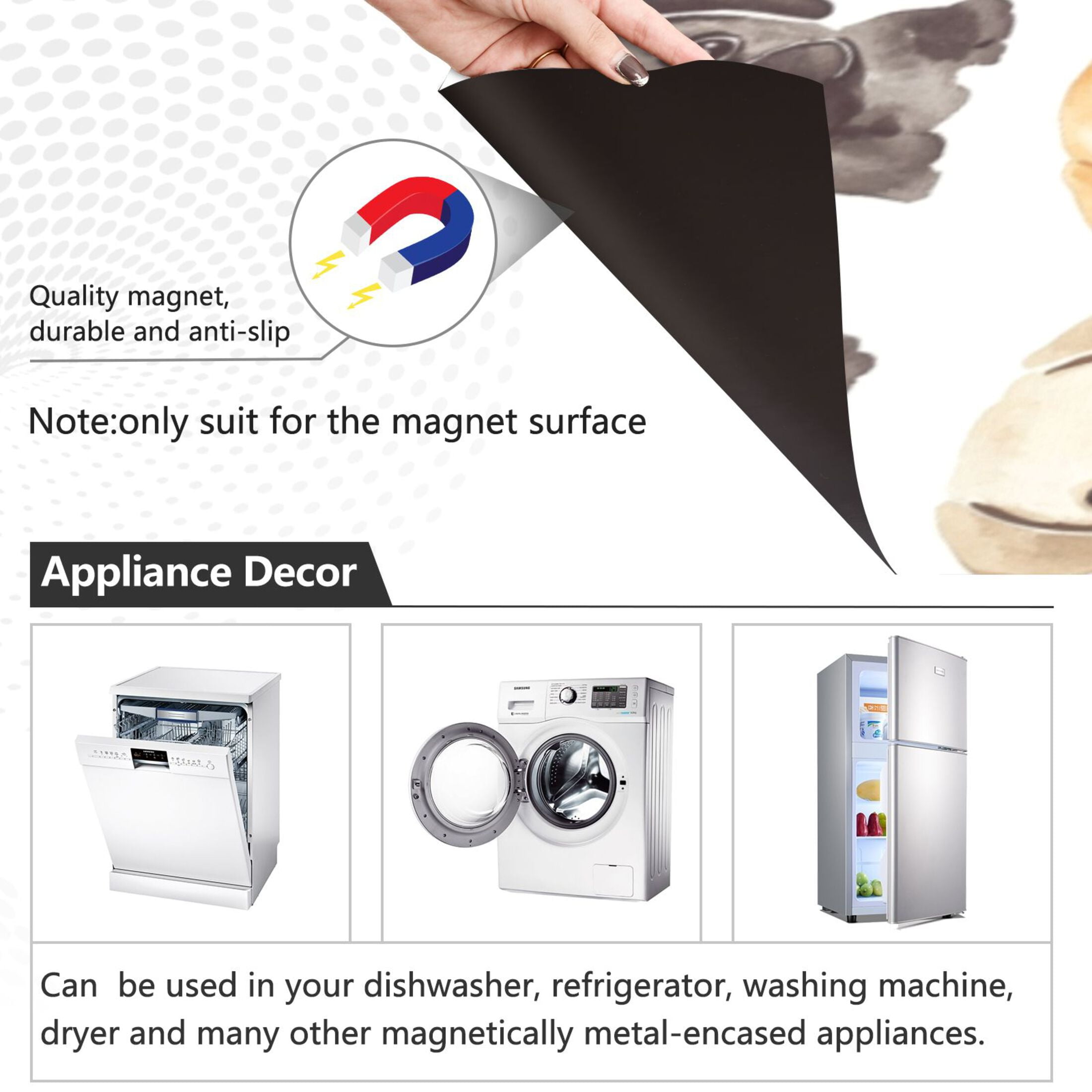 Dishwasher Magnetic Sticker 23x26 Inch Refrigerator Magnetic Sticker Washing Machine Magnetic Sticker Kitchen Panel Magnetic Sticker Home Decor Black and White Dog