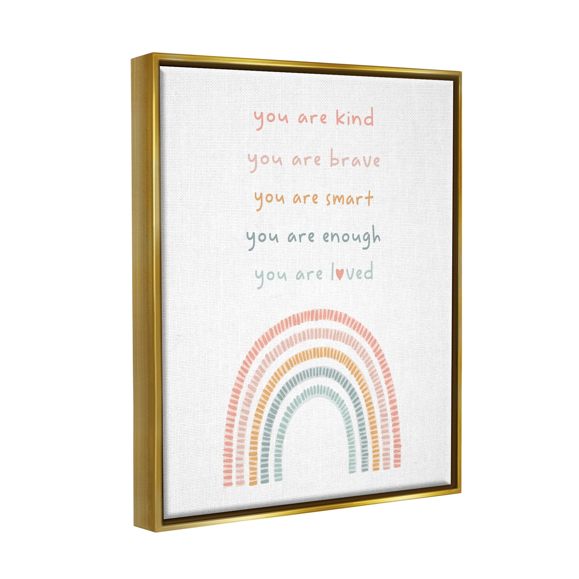 Stupell Industries Inspirational Pastel Rainbow Landscape Painting Gold Floater Framed Canvas Art Print Wall Art, 17 x 21