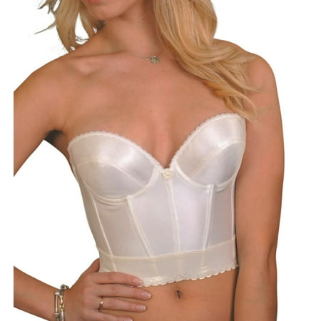 Women s Carnival 203 Satin Low Plunge Longline Bustier Bra (Ivory 32C)